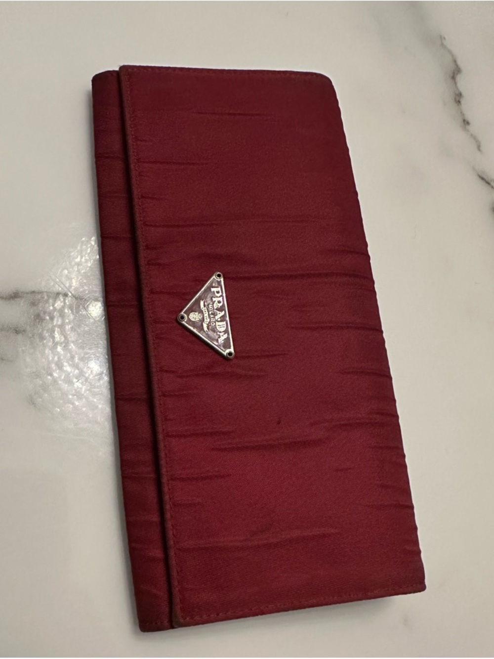 Prada Burgundy Satin Long Wallet with Triangle Logo
